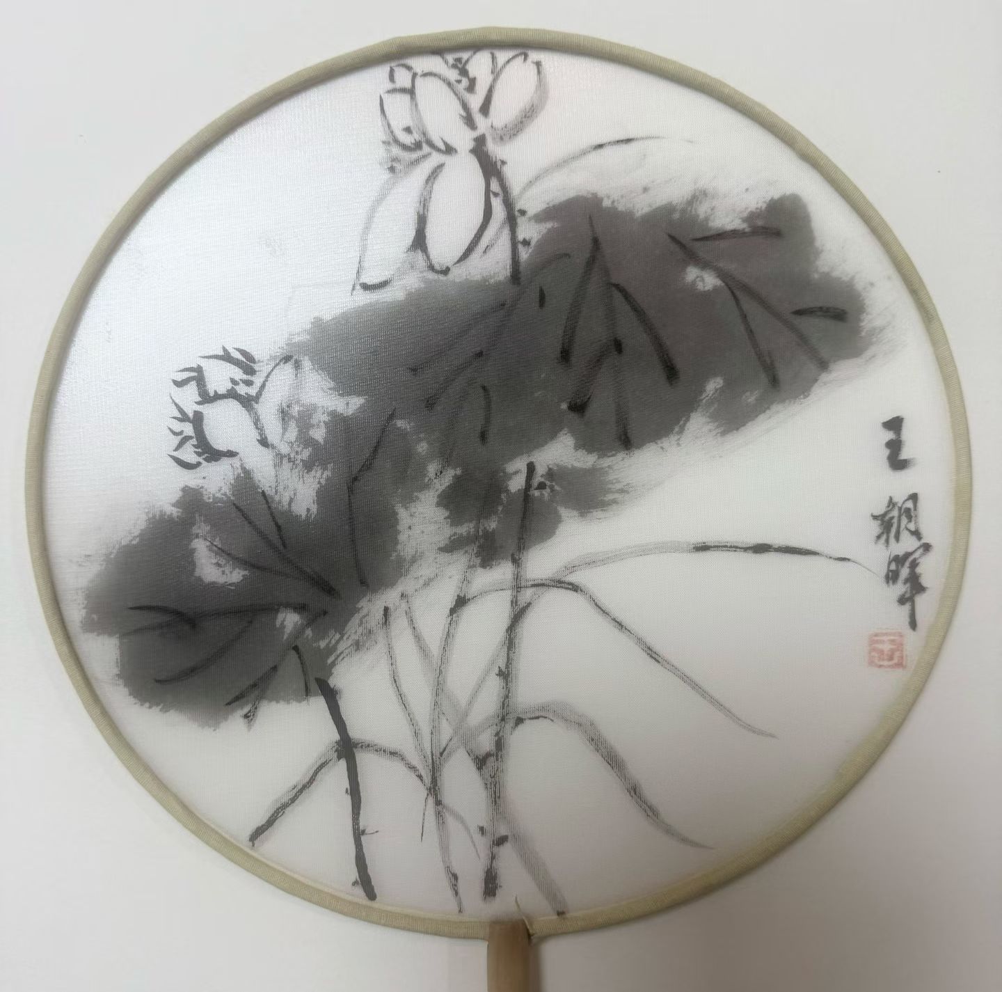王朝晖《荷影清圆》水墨荷花团扇中国画