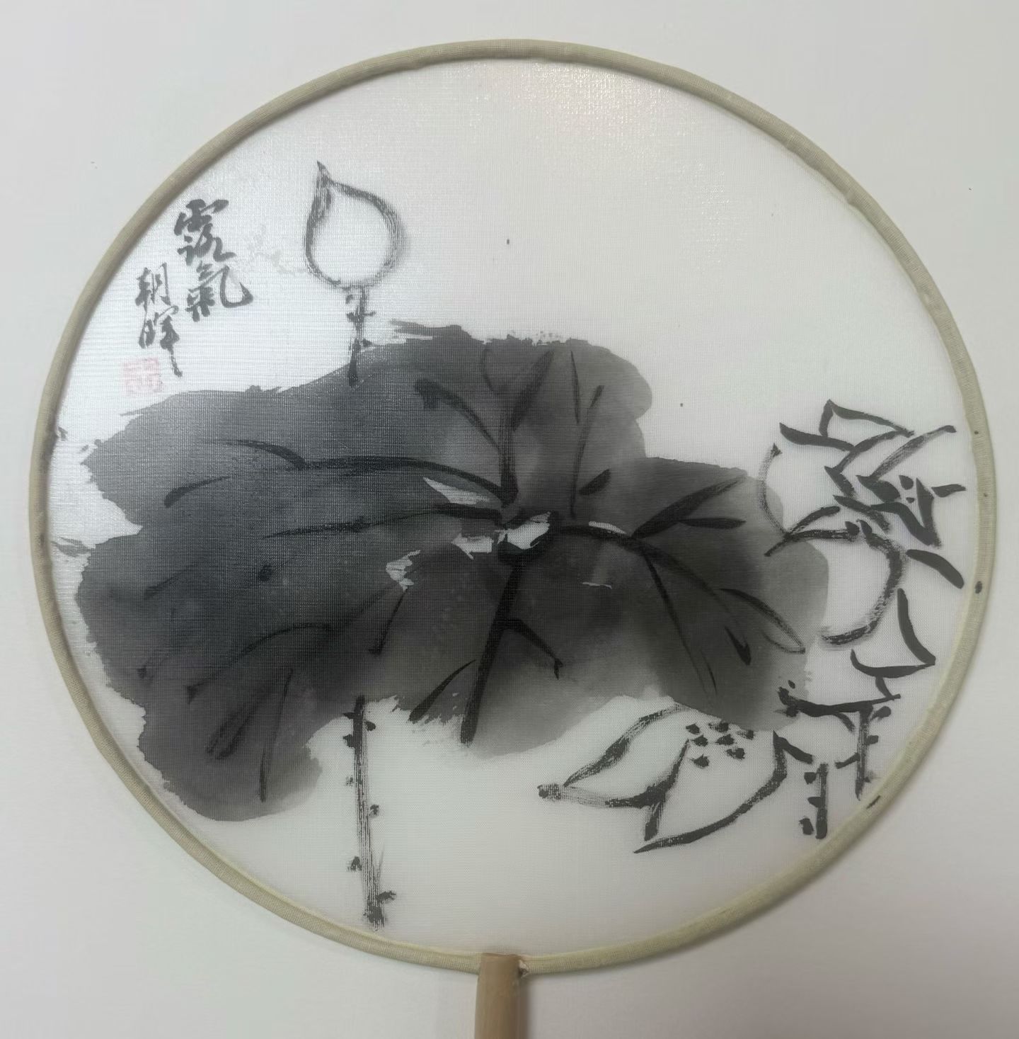 王朝晖《露气》水墨荷塘团扇作品
