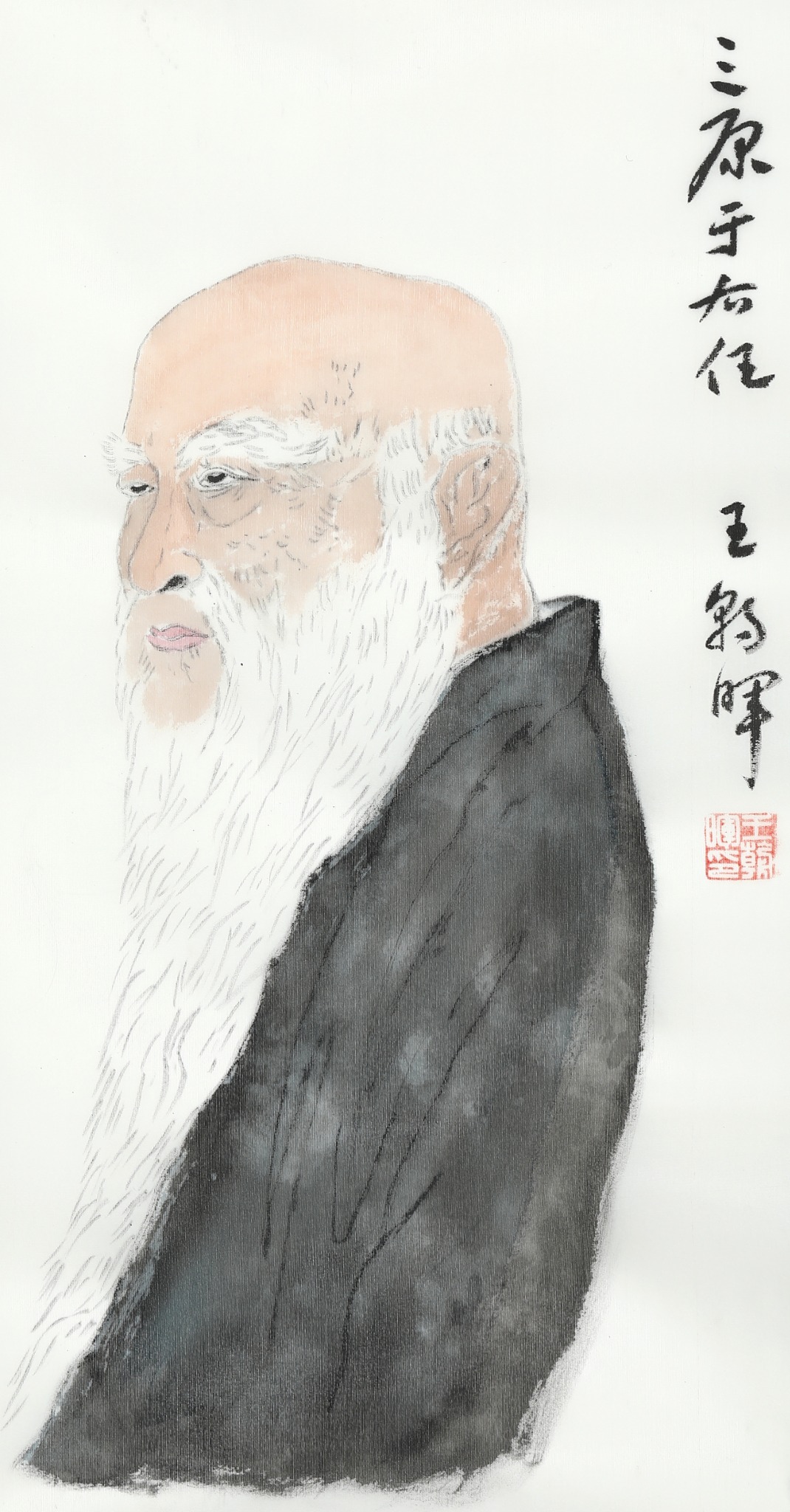 王朝晖《于右任先生像》三原于右任水墨人物肖像