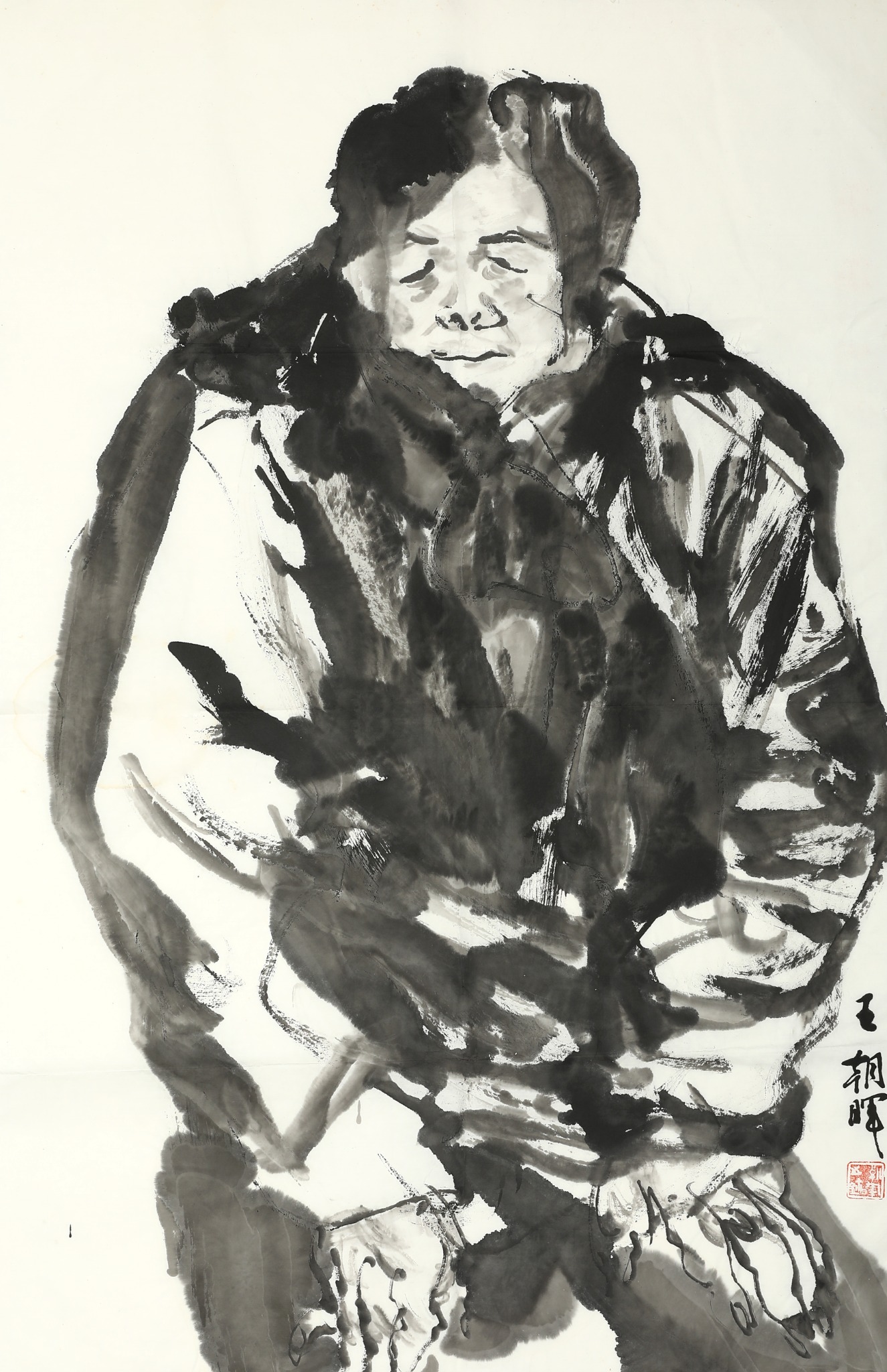王朝晖《坐者》当代写意人物水墨画