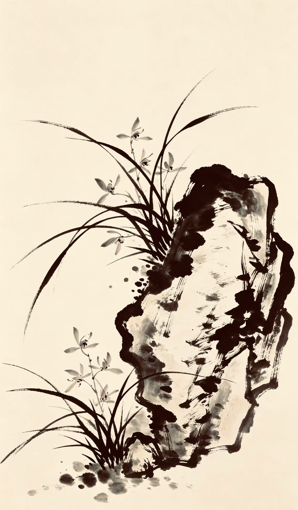 王朝晖《兰石清芬》兰花山石写意水墨中国画